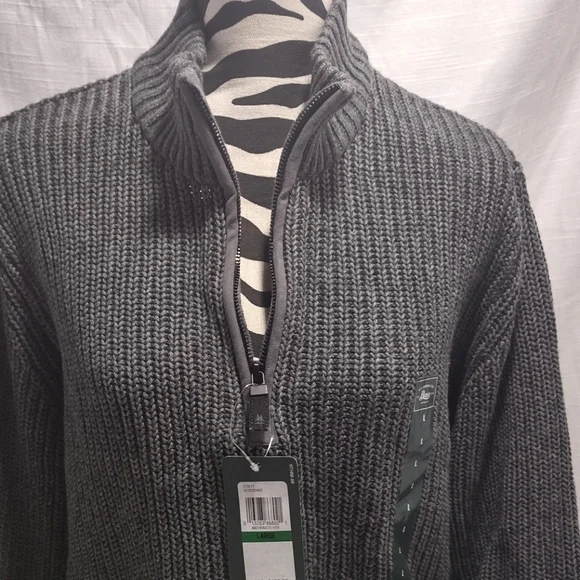 G. H. Bass & Co. Gray Ribbed Knit 1/4 Zip Mock Neck Pullover Sweater - Picture 13 of 16